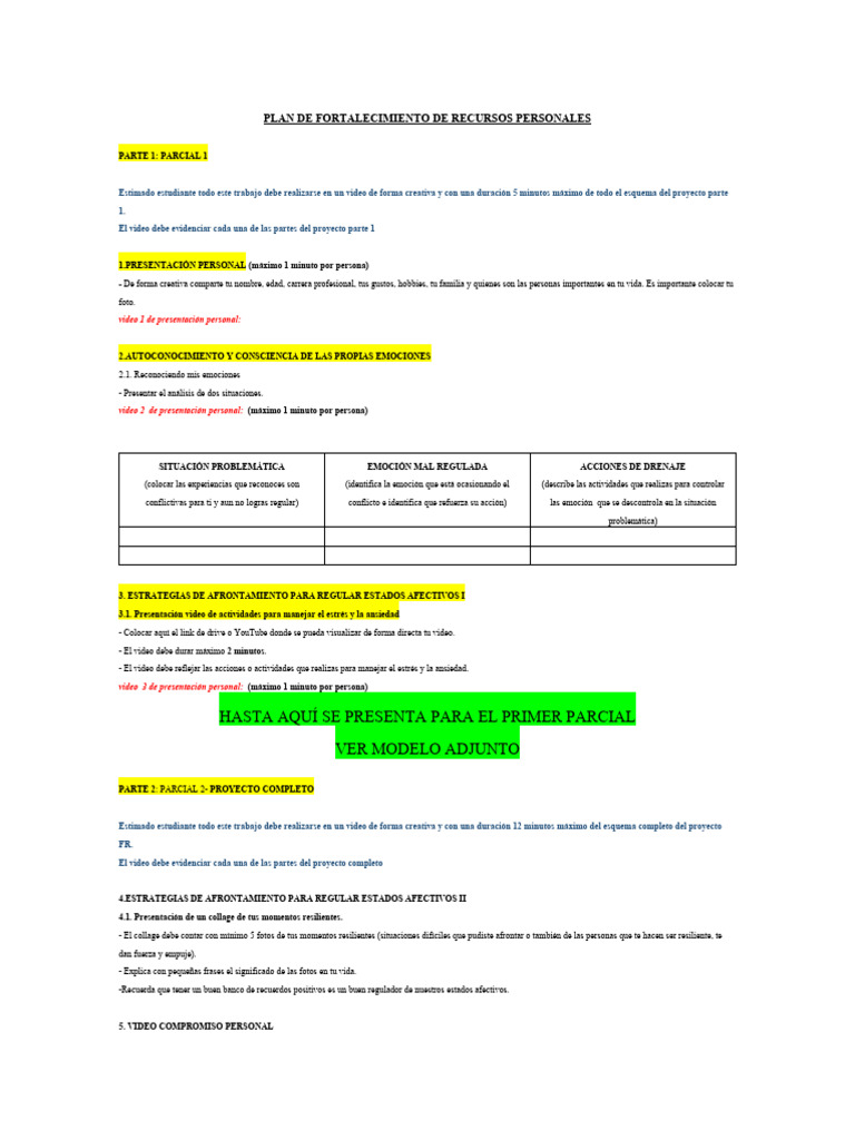 Plan de Crecimiento Personal Estudiantil | PDF | Las emociones | Sicología