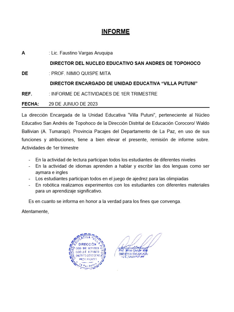 Informe de Actividades de 1er Trimestre | PDF | Artes del Lenguaje y ...