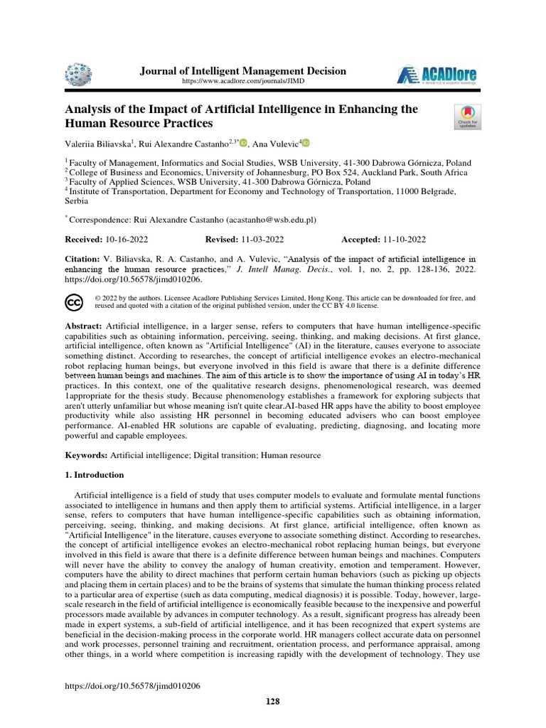 Analysis of The Impact of Artificial Int | PDF | Artificial ...