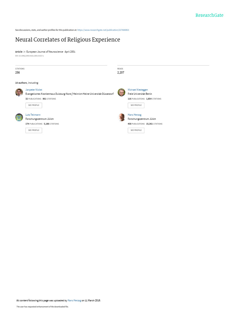 Neural Correlates of Religious Experience: European Journal of ...