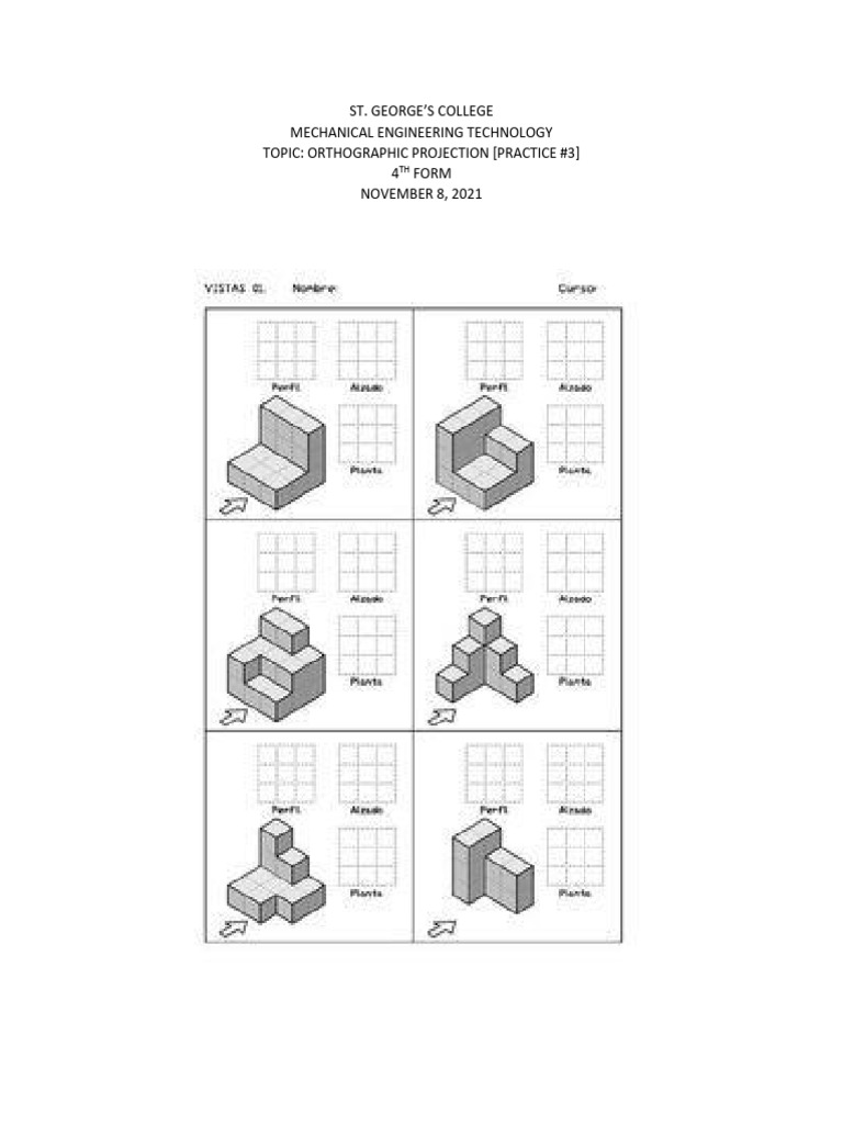 Orthographic Projection Practice | PDF | Technology & Engineering