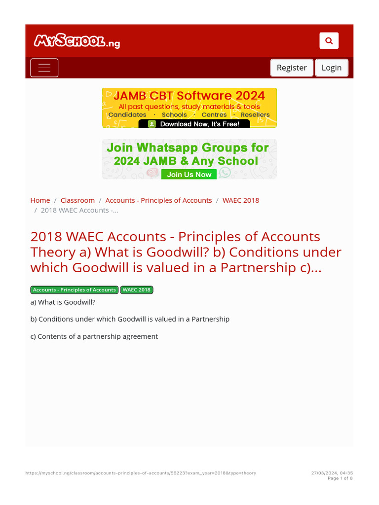 2018 WAEC Accounts - Principles of Accounts Theory A) What Is Goodwill ...