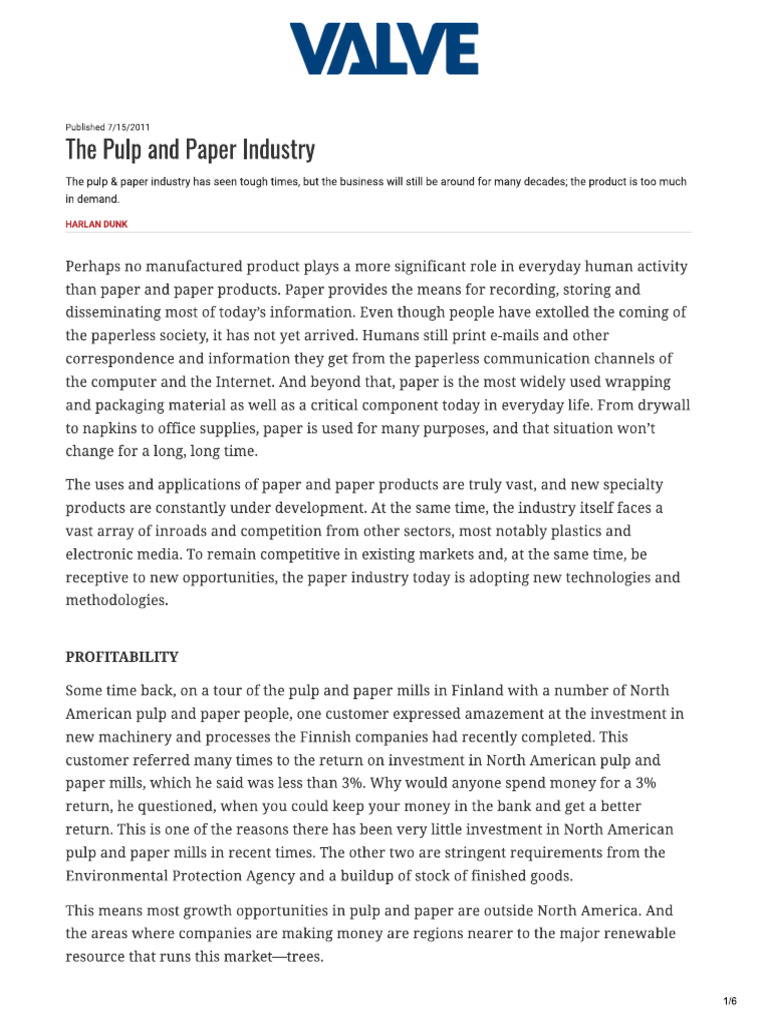 The Pulp and Paper Industry | PDF