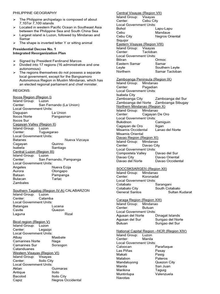 Philippine Geography and Regions Overview | PDF | Luzon | Mindanao