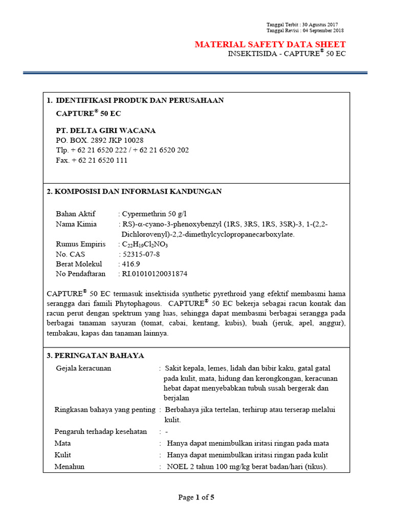 Msds I-CAPTURE 50 EC (DELTA 2018) | PDF | Kesehatan Holistik