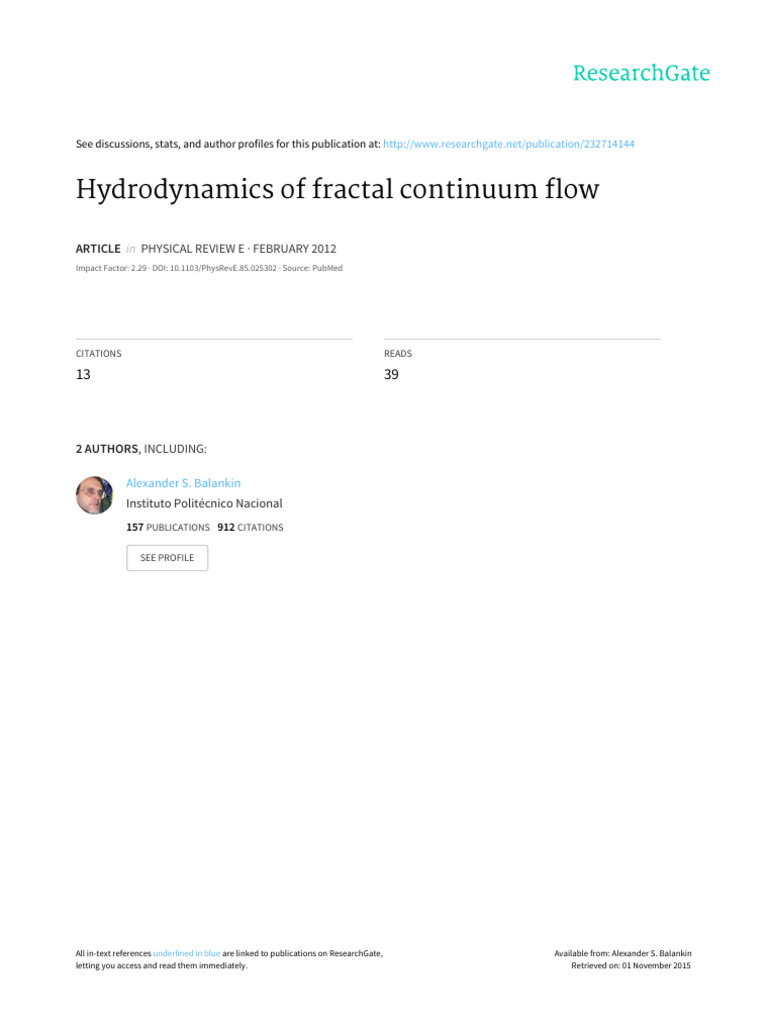 Fractal Continuum Flow Hydrodynamics | PDF | Fluid Dynamics | Fractal