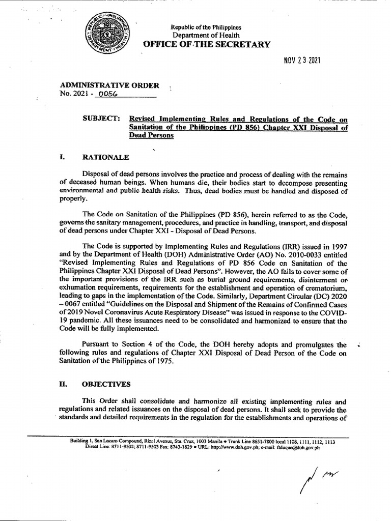 Revised Rules on Disposal of Dead Persons | PDF | Burial | Cremation