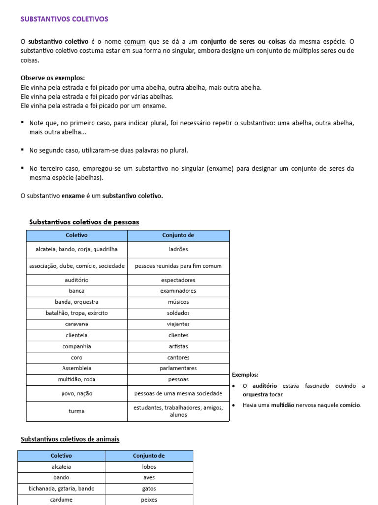 Guia de Substantivos Coletivos | PDF | Arte | Estudos de Línguas ...