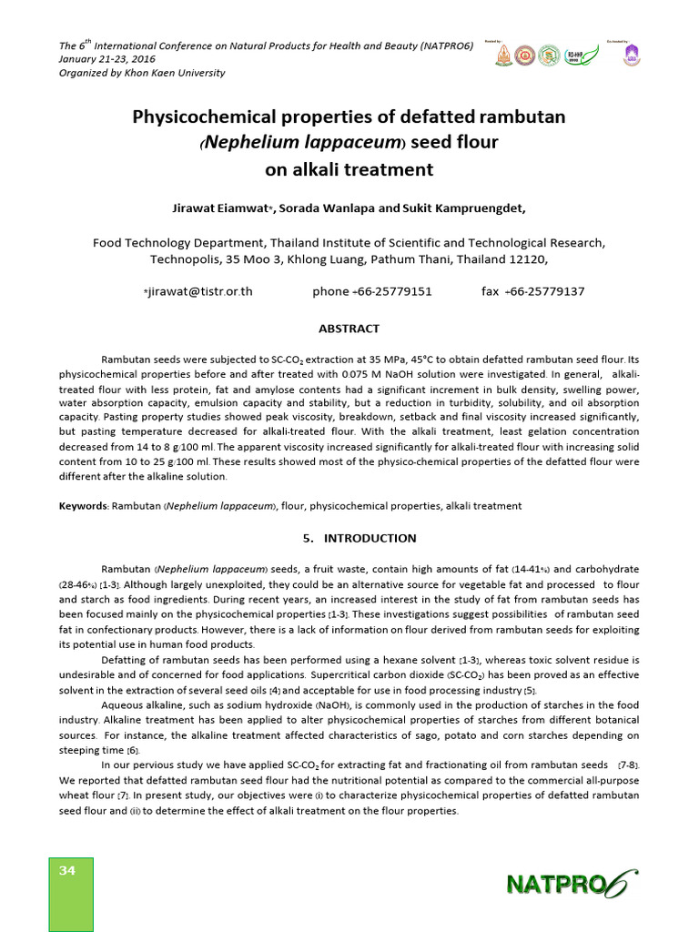 Physicochemical Properties of Defatted Rambutan Seed Flour | PDF ...