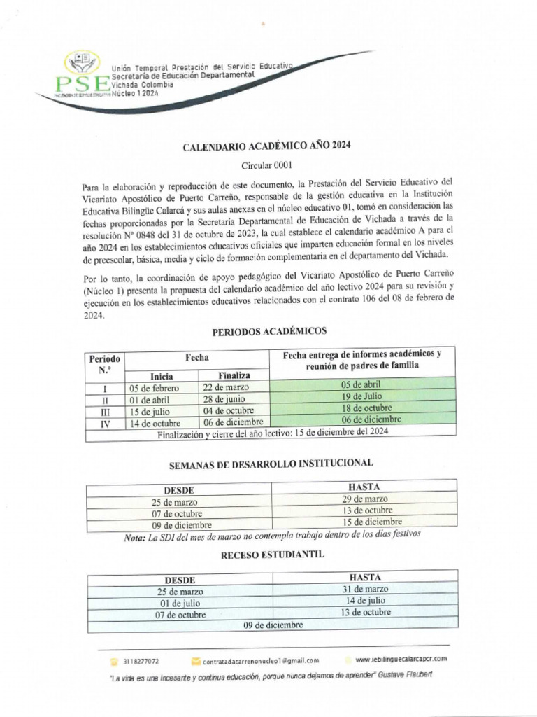 Calendario Académico 2024 - 006239 | PDF