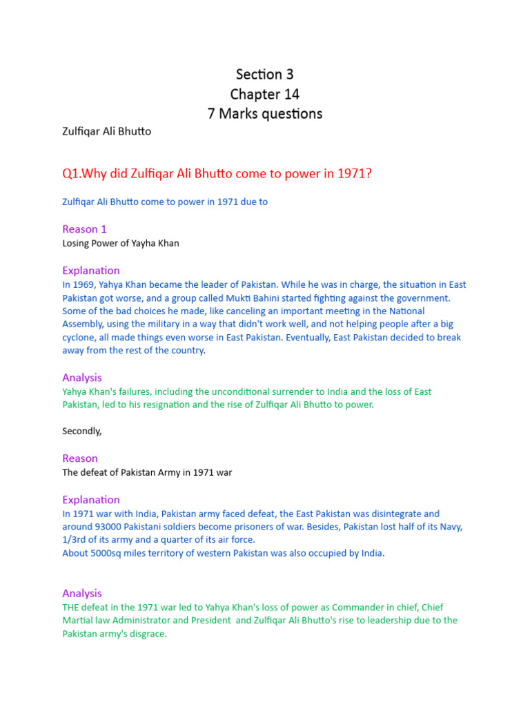 Chapter 14 History (Summarized by AI) | PDF | Zulfikar Ali Bhutto ...