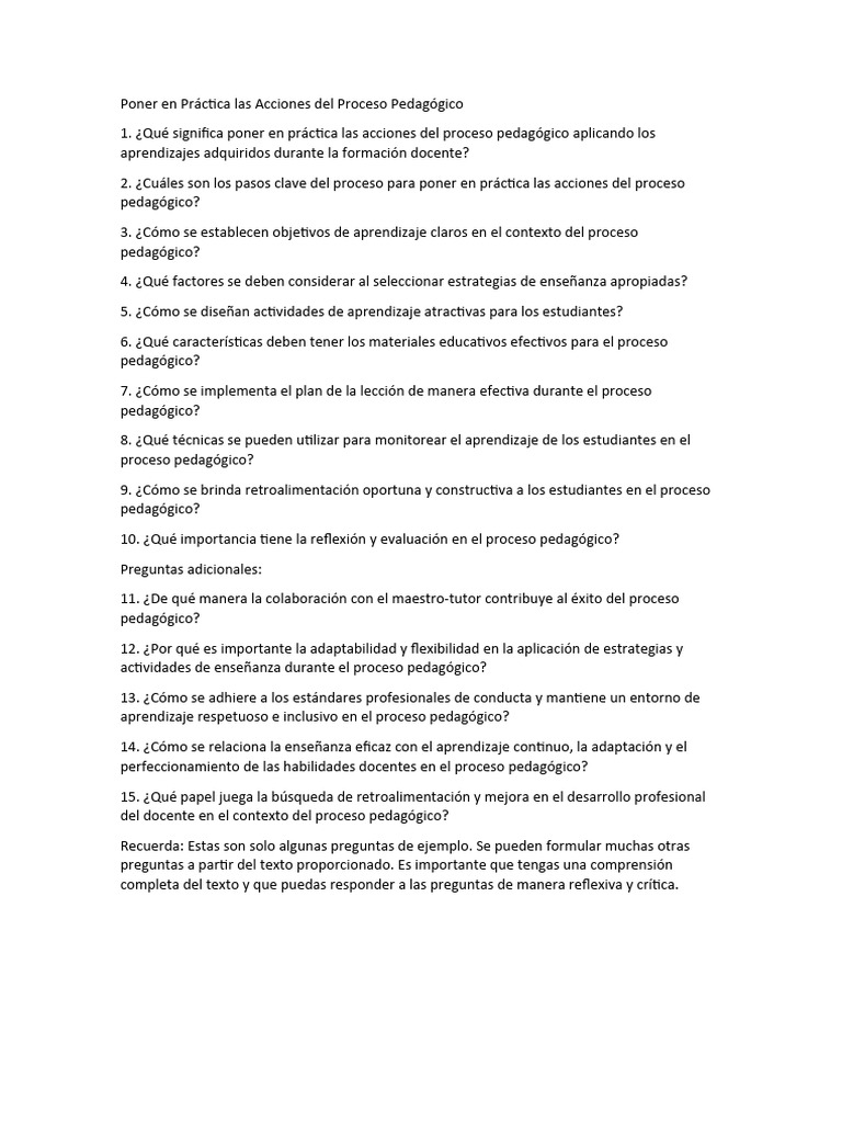Acciones Clave en el Proceso Pedagógico | PDF | Crecimiento personal y ...