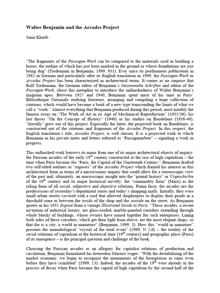 Walter Benjamin's Arcades Project Analysis | PDF | Classics