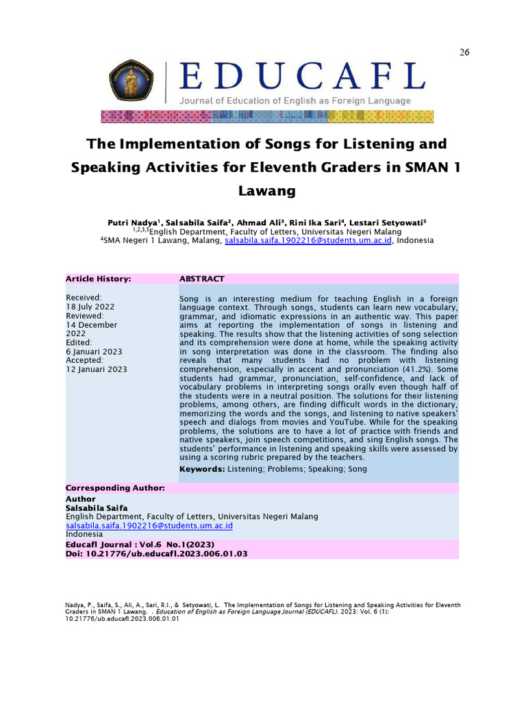 Using Songs to Enhance English Skills | PDF | English Language ...