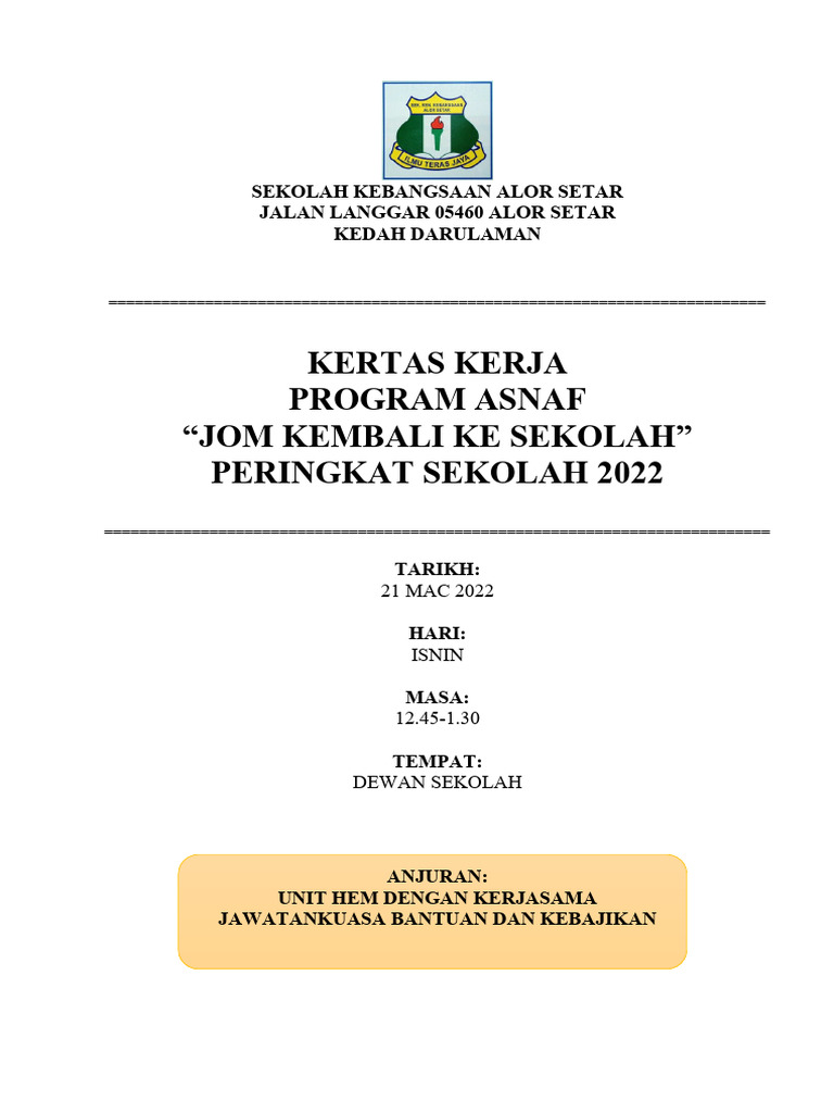 KERTAS KERJA KEMBALI KE SEKOLAH | PDF