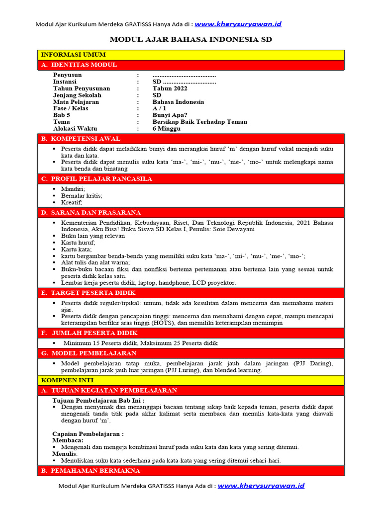 Modul Ajar Bahasa Indonesia SD Gratis | PDF | Karier & Perkembangan