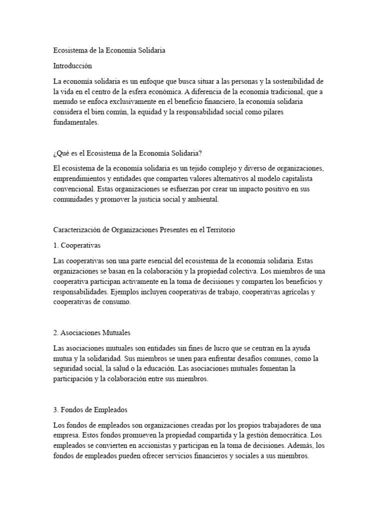 Ecosistema de la Economía Solidaria | PDF | Cooperativa | Sustentabilidad