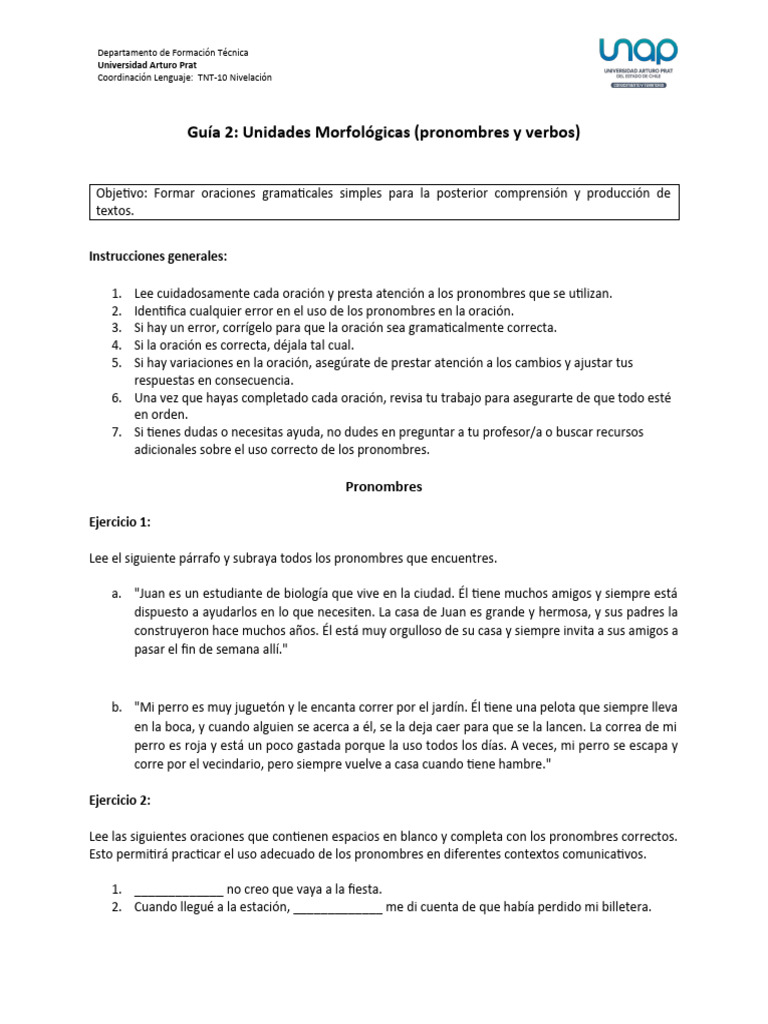 Guía de Pronombres y Verbos en Español | PDF | Artes del Lenguaje y ...
