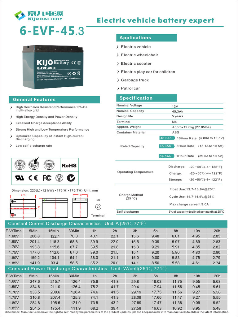 Evf Series 6 Evf 45.3 Electric Vehicle Battery | PDF | Energy Storage ...