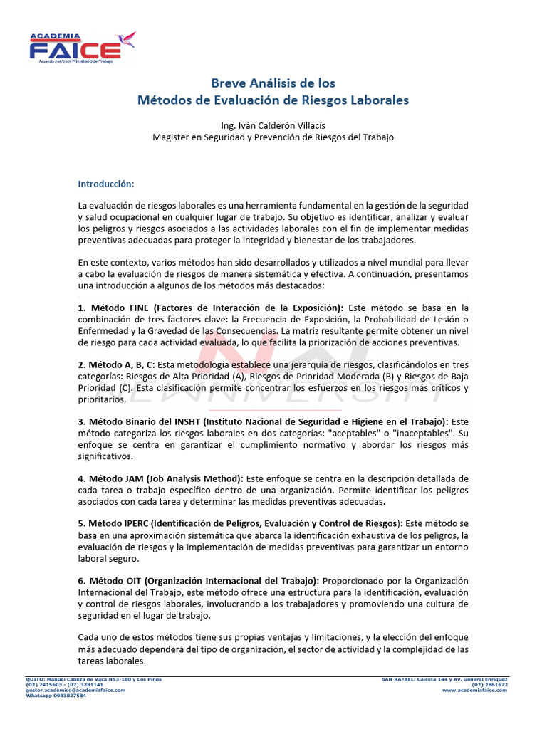 Métodos de Evaluación de Riesgos Laborales | PDF | Riesgo | Seguridad y ...