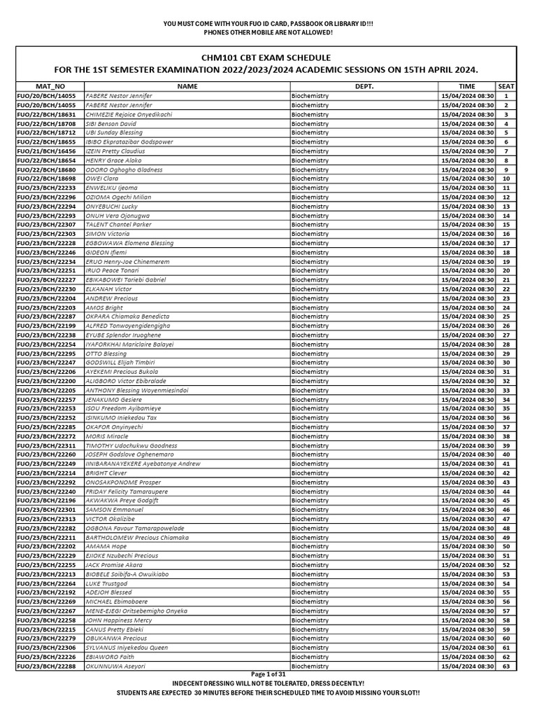 chm101-cbt-examination-schedule-15april2024-pdf-biology-life-sciences