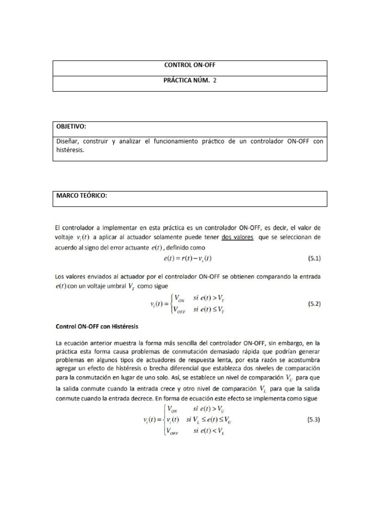 Controlador ON-OFF con Histeresis | PDF | Amplificador | Transistor