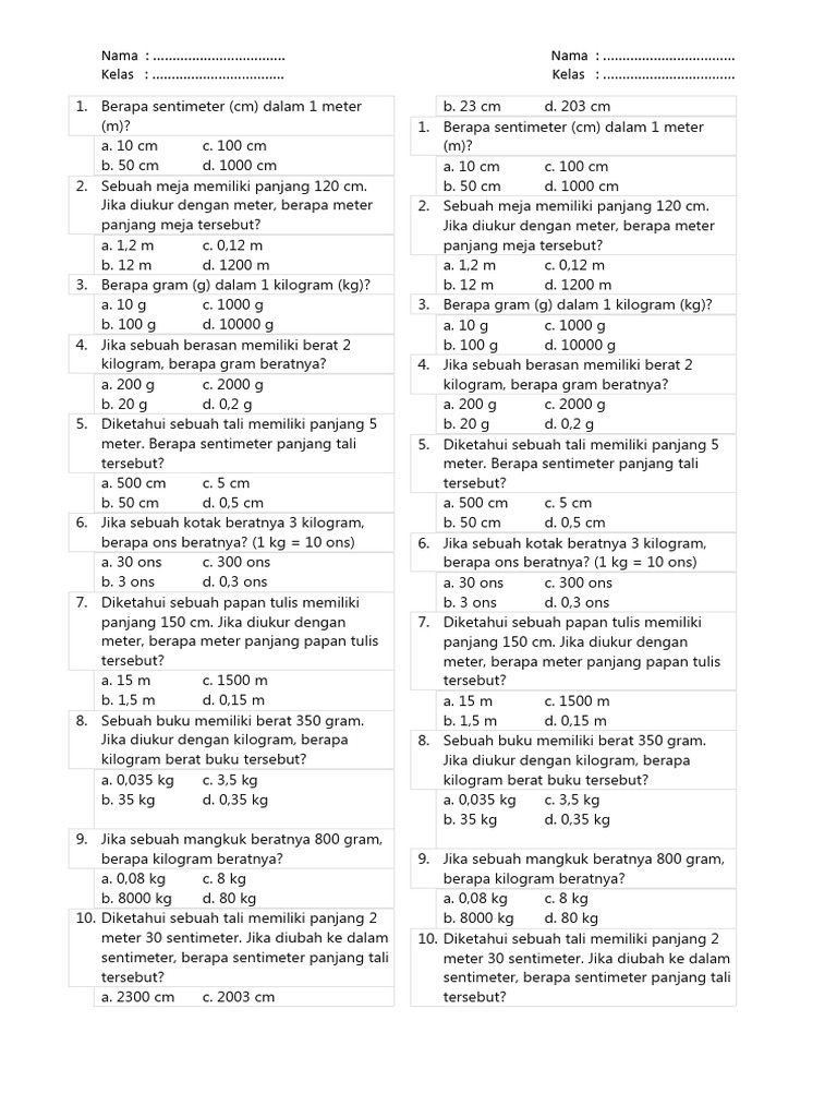 Menguasai Satuan Berat dan Panjang: Panduan Lengkap Latihan Soal BimbelBrilian untuk Kelas 4 SD Menguasai Satuan Berat dan Panjang: Panduan Lengkap Latihan Soal BimbelBrilian untuk Kelas 4 SD