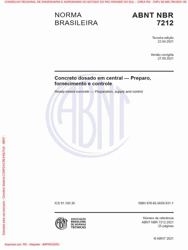 Normas ABNT para Concreto dosado em Central | PDF | Concreto | Engenharia