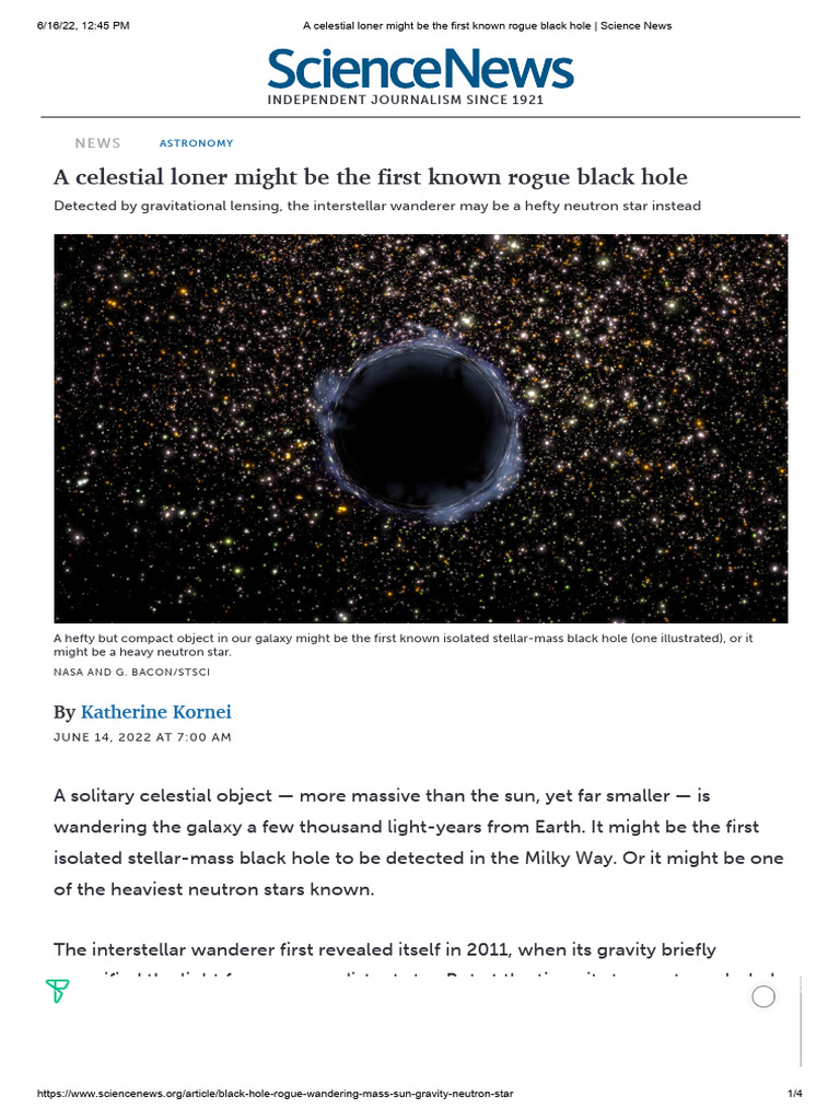 First Rogue Black Hole Detected? PDF Black Hole Stars(02)