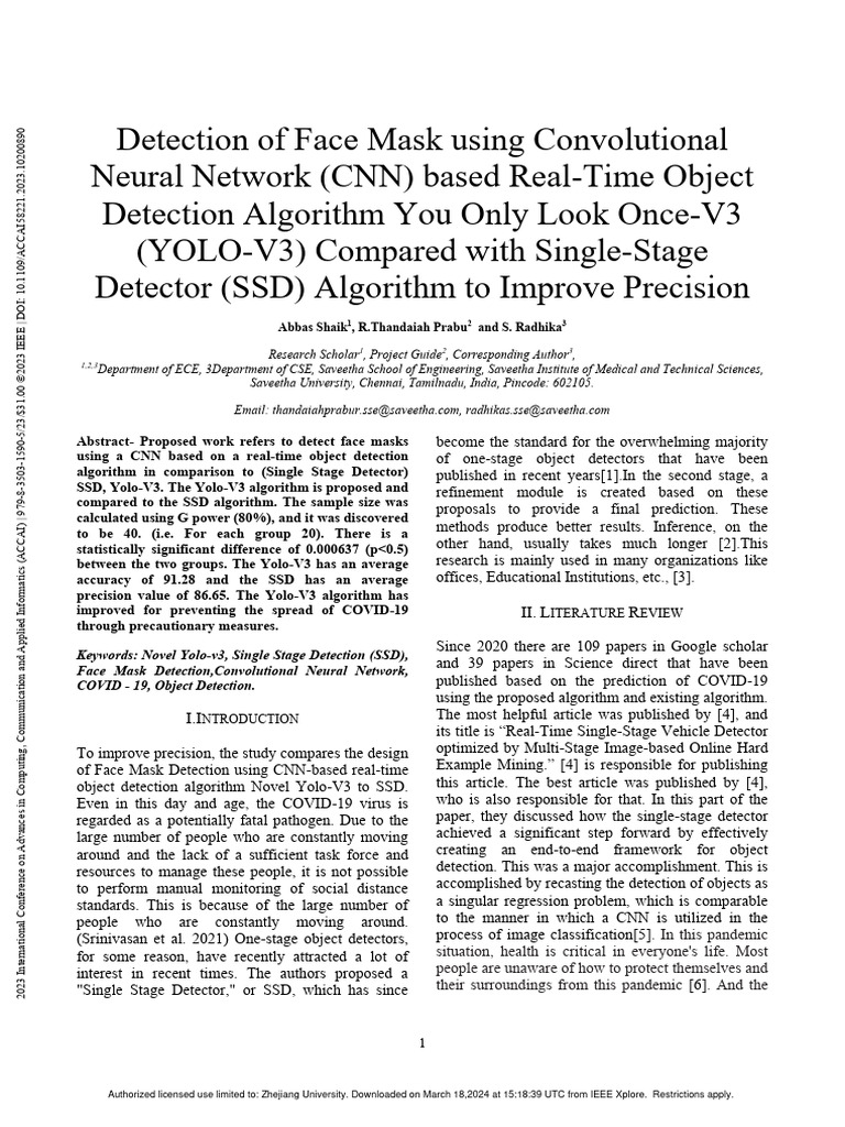 YOLO-V3 vs SSD for Face Mask Detection | PDF | Applied Mathematics ...