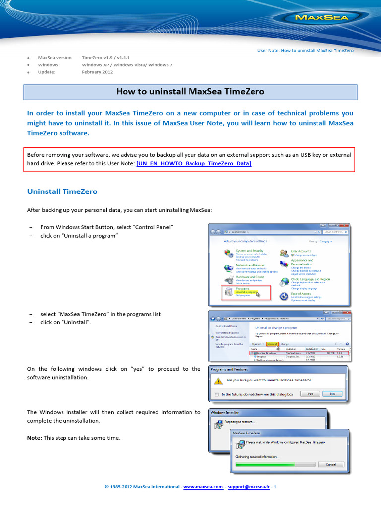 Uninstall MaxSea TimeZero Guide | PDF | Microsoft Windows | Computing ...