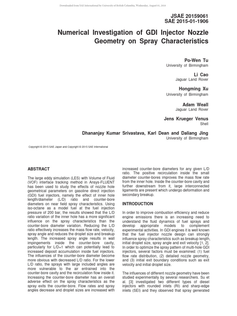 Numerical Investigation of GDI Injector Nozzle Geometry On Spray ...