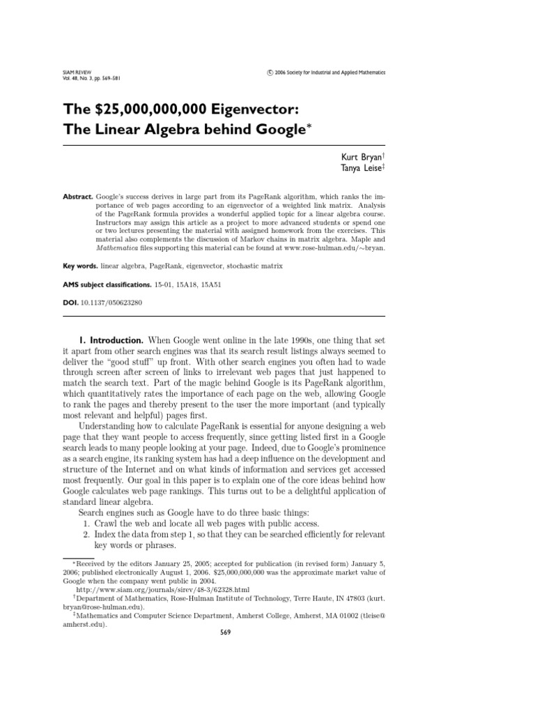 Eigenvector Insights of PageRank Algorithm | PDF | Eigenvalues And ...