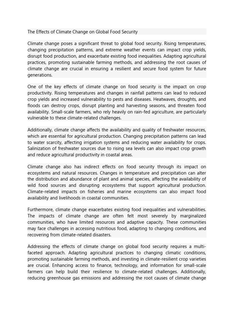 Climate Change and Food Security Impact | PDF | Agriculture | Climate ...
