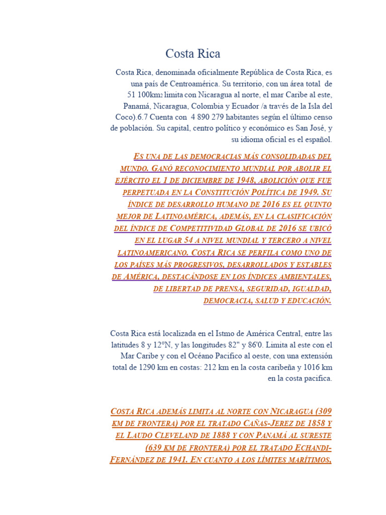 Costa Rica: Democracia y Naturaleza | PDF | Costa Rica | Isla