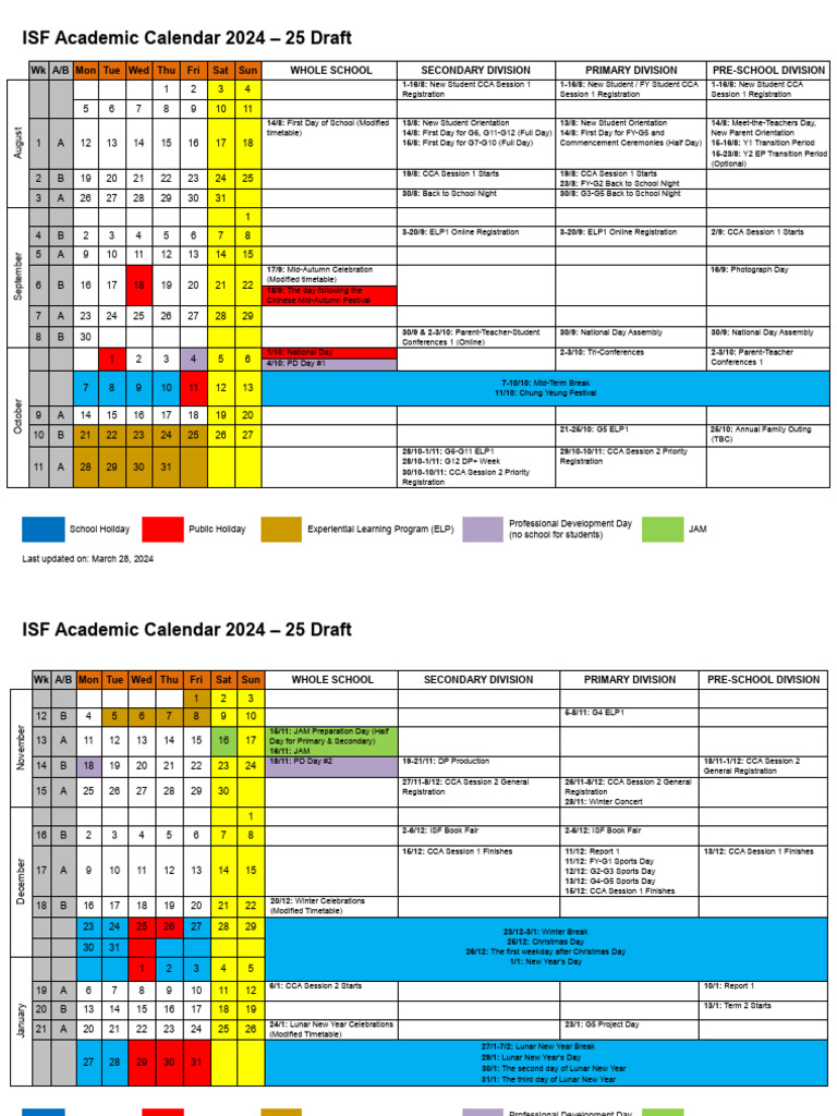 ISF Academic Calendar 2024-25 Draft | PDF | Public Holiday | Organized ...
