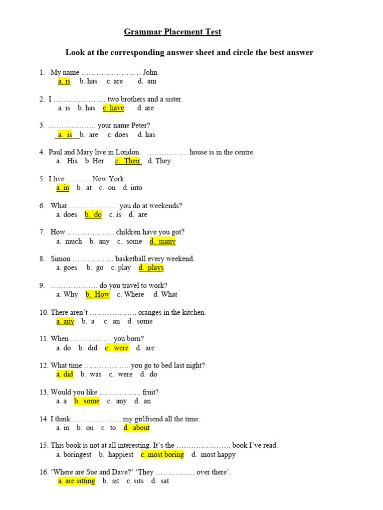 English Diagnostic Placement Test | PDF | Art