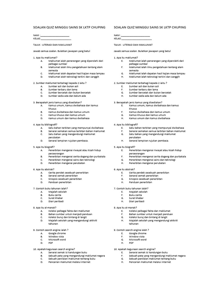 Soalan Quiz Pdf