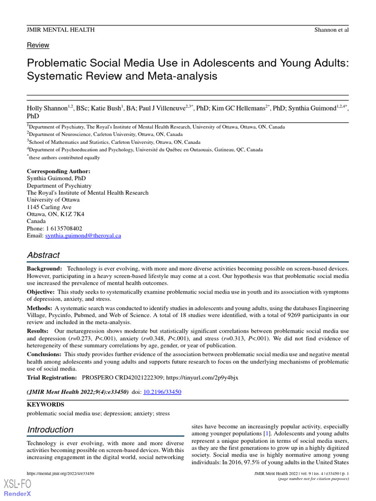 Social Media Use and Mental Health in Youth | PDF | Mental Health ...