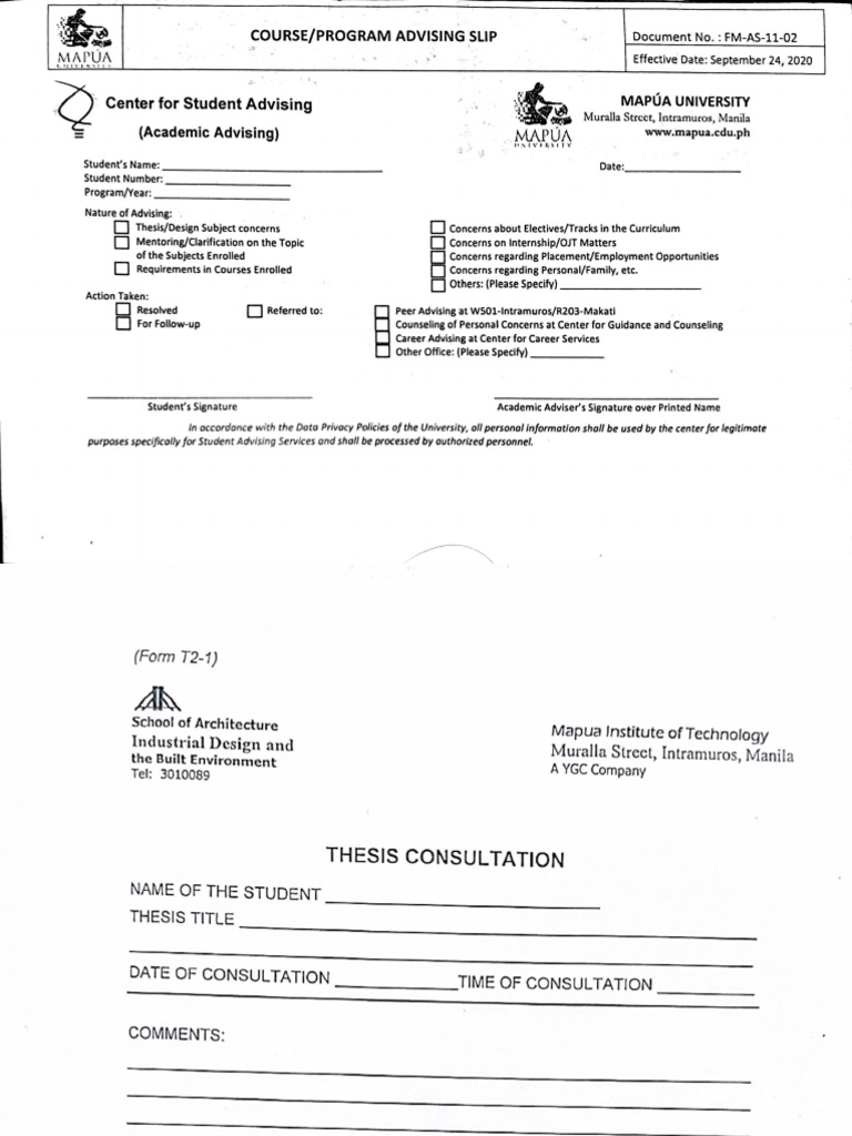 Advising Slip and Thesis Consultation For | PDF