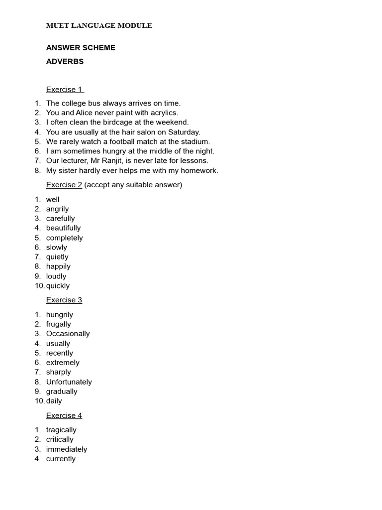 ANSWER SCHEME Adverb | PDF | Travel | Language Arts & Discipline