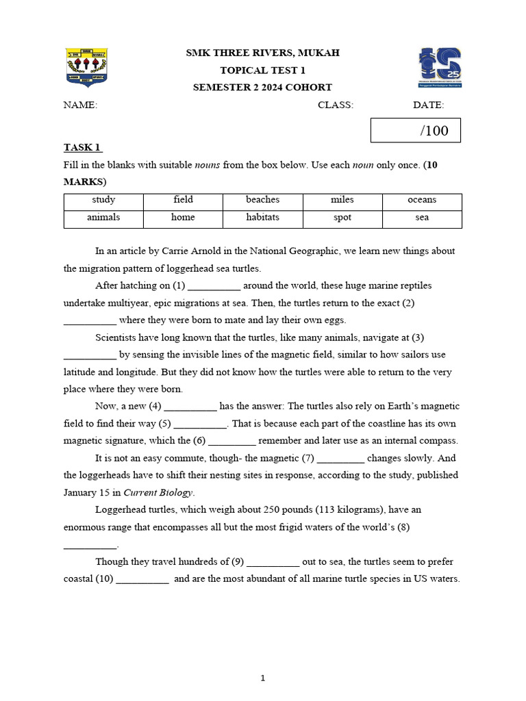 SMK Three Rivers Semester 2 Test 2024 | PDF | Turtle | Linguistics