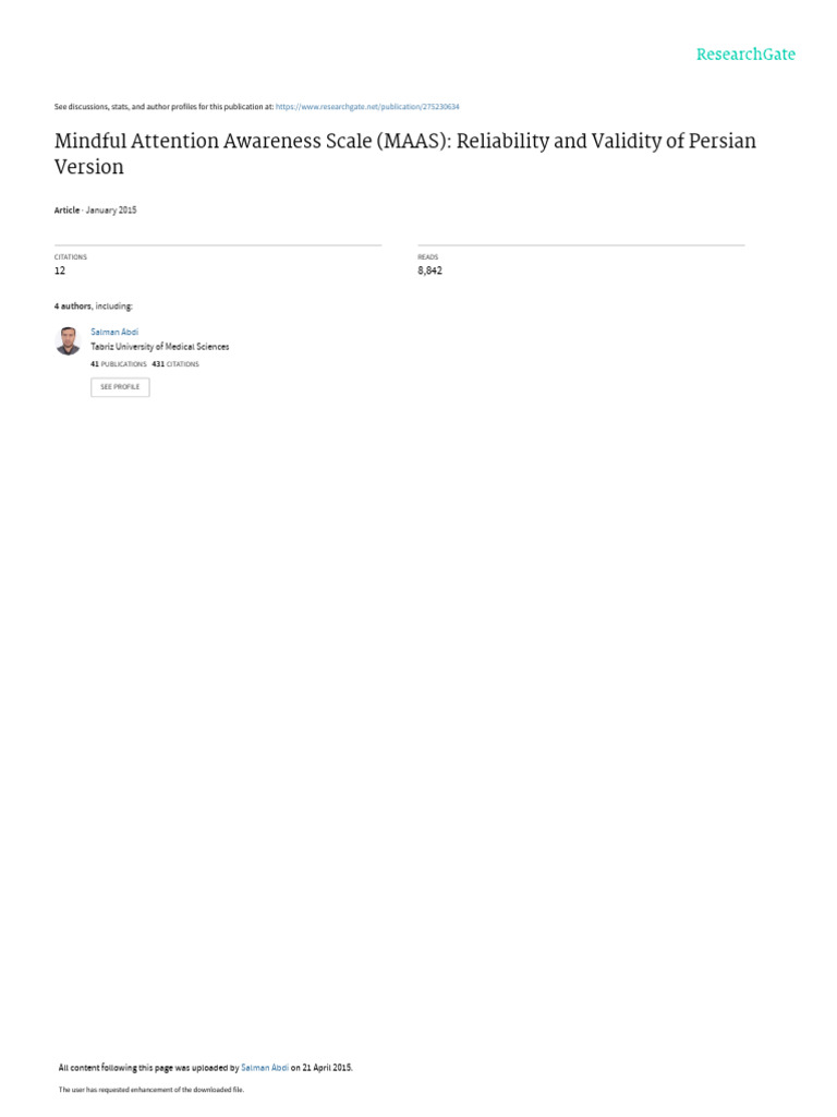 Persian MAAS Reliability and Validity Study | PDF | Psychology ...