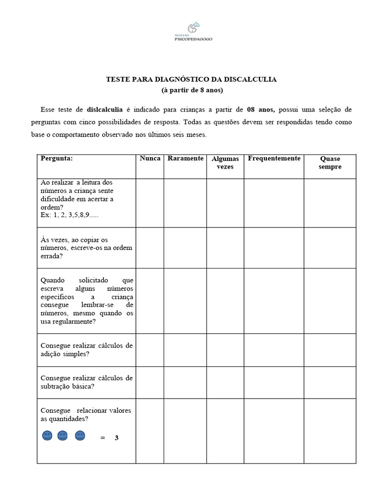 Teste de Discalculia - 1 | PDF | Matemática