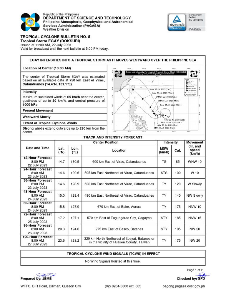 PAGASA 23-TC05 Egay TCB#05 | PDF | Tropical Cyclones | Typhoon