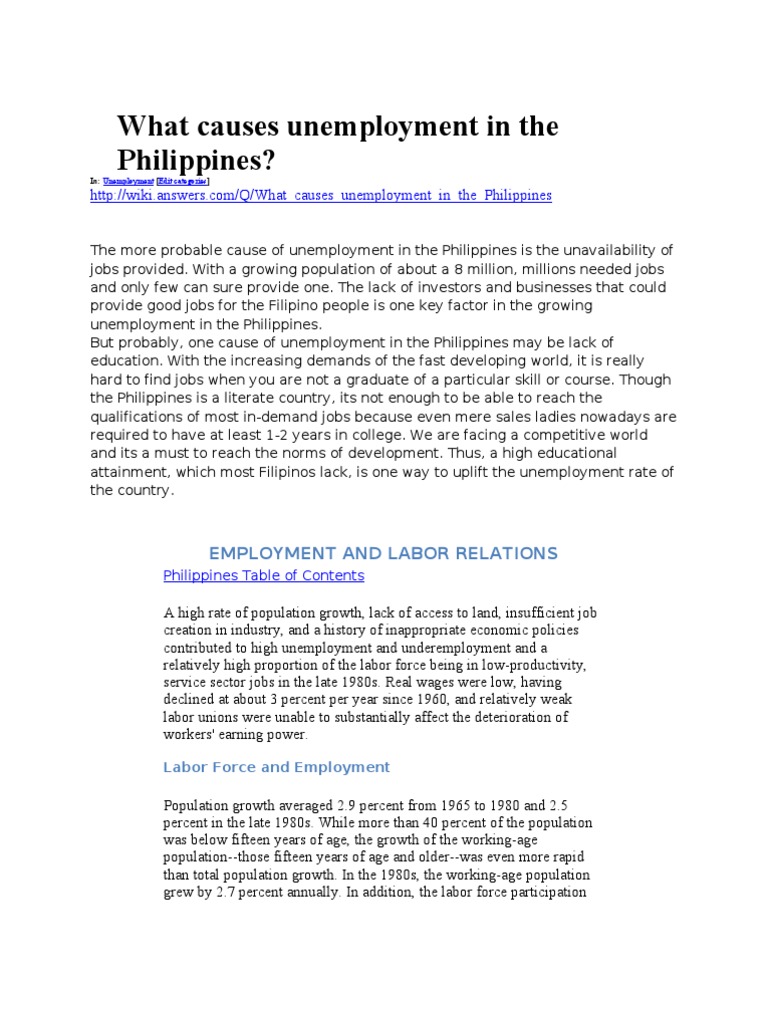 What Causes Unemployment in the Philippines What Causes Unemployment in the Philippines