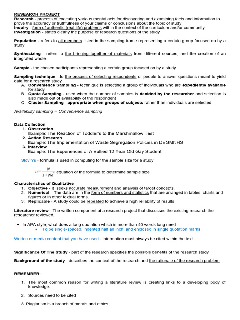 Research Project Reviewer 3rd Q Pdf Sampling Statistics Data