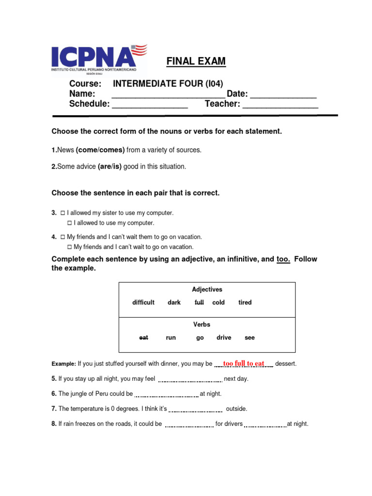 FINAL EXAM Intermediate 4 2024 | PDF | Morphology | Linguistics