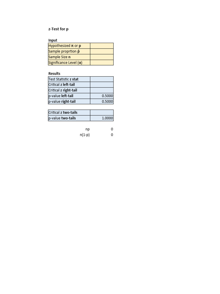 Hypothesis Test Z&t-Test Template | PDF