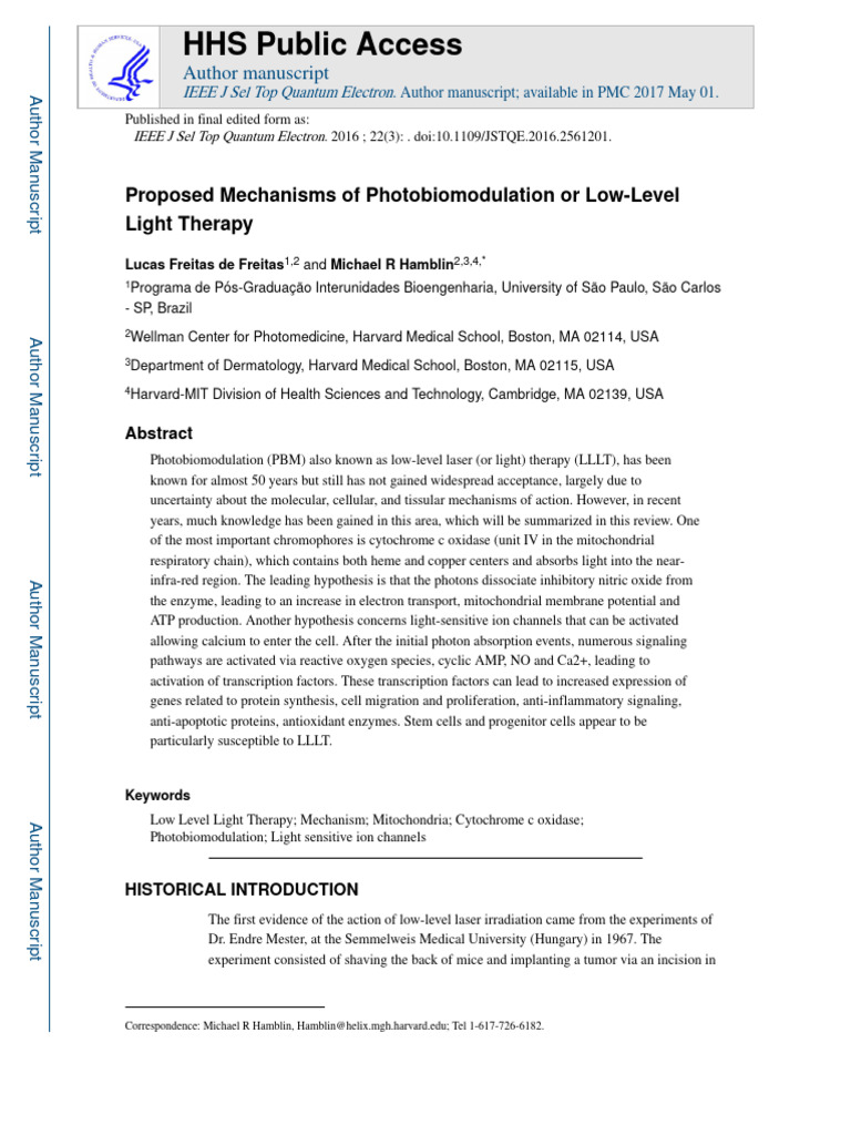 Proposed Mechanisms of Photobiomodulation or Low-Level Light Therapy ...